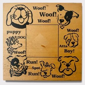 RUBBER STAMPEDE Dog Frame Wood Mounted Stamp 4.25" x 4.25" Made in USA